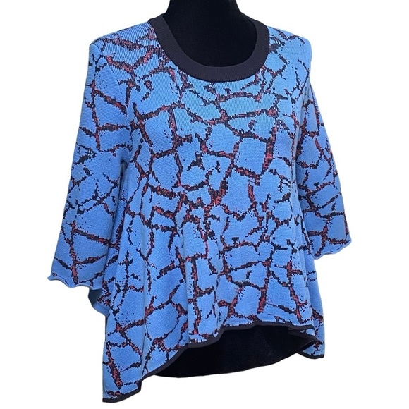 Opening Ceremony Crackle Knit Asymmetric Cropped Sweater Top Blue Large - Picture 2 of 8